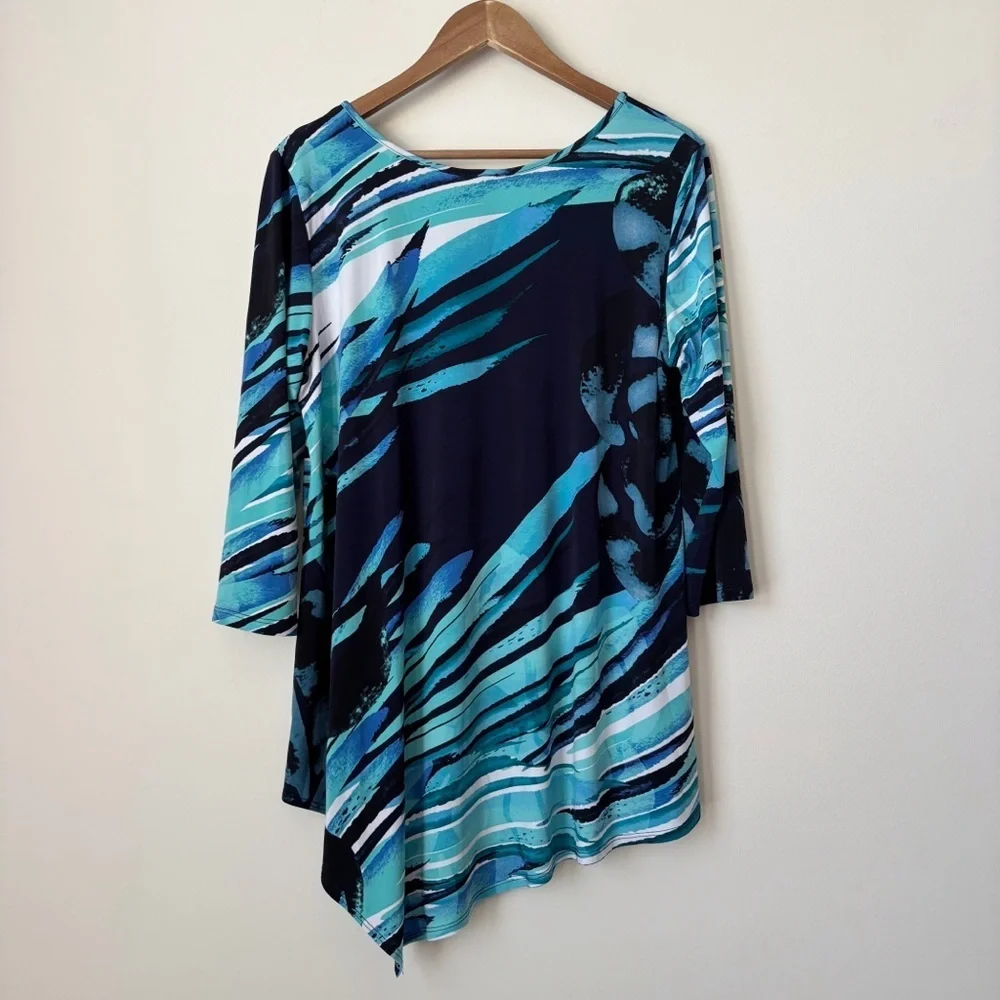 Clara Sunwoo Abstract Print Asymmetrical Tunic Top Large Blue - Picture 4 of 7